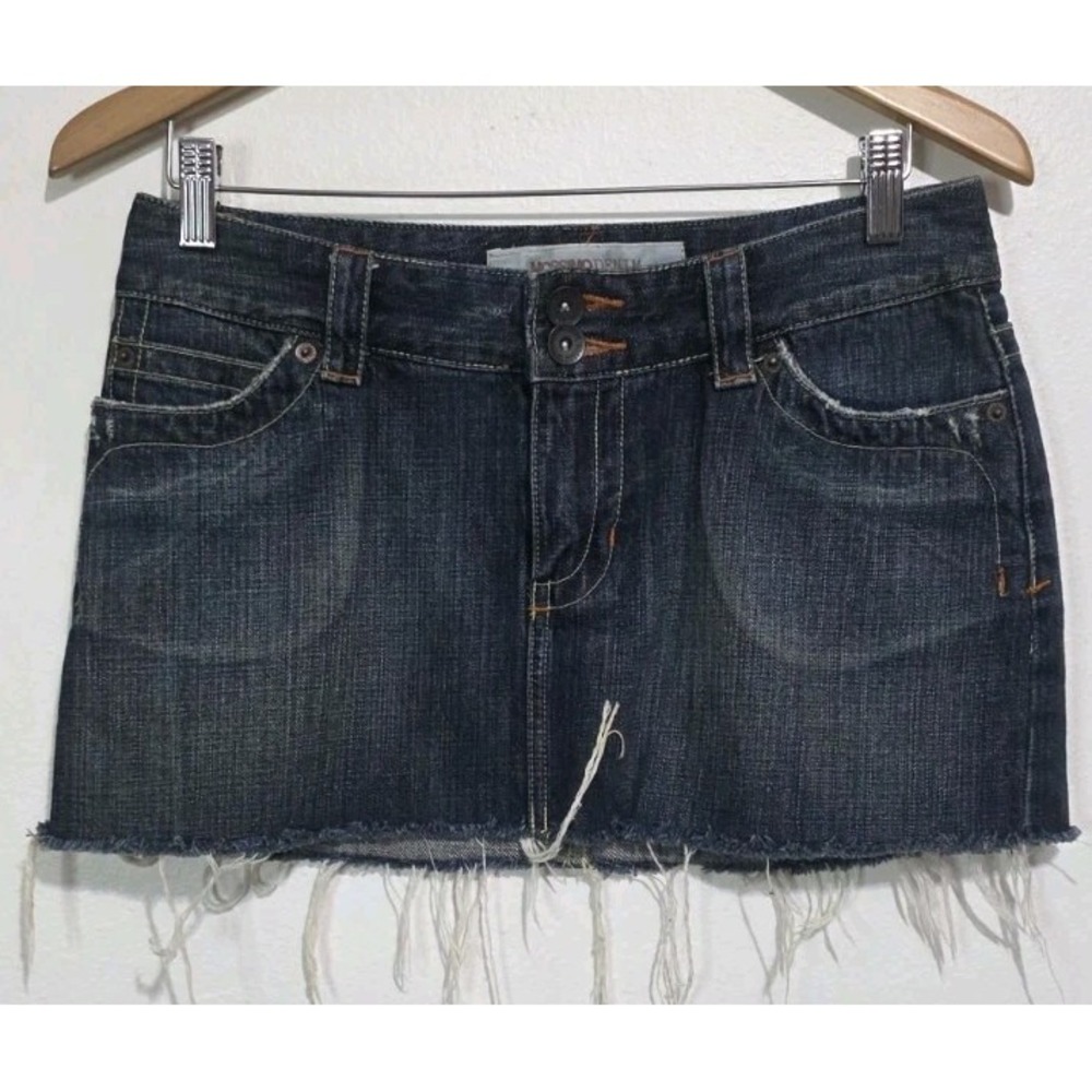 Vintage MOSSIMO‎ Supply Jeans Mini Skirt 9 Denim Raw Hem Cut Off Moto Grunge Y2K